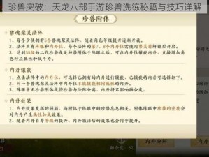 珍兽突破：天龙八部手游珍兽洗练秘籍与技巧详解