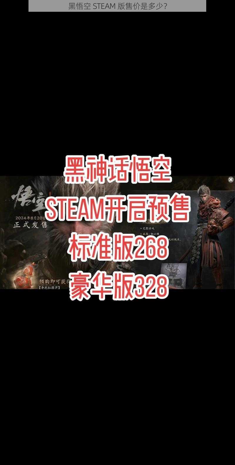 黑悟空 STEAM 版售价是多少？