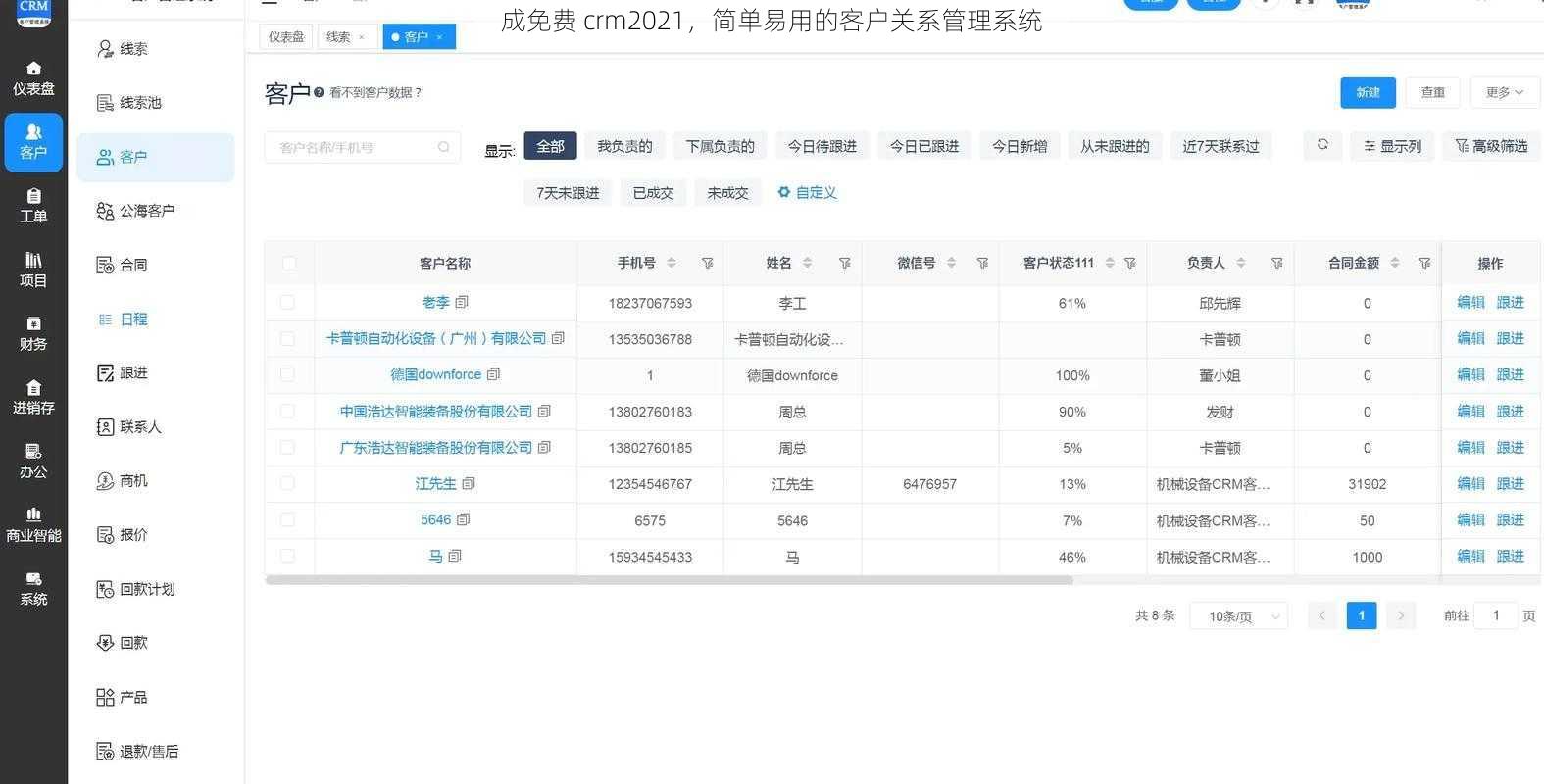 成免费 crm2021，简单易用的客户关系管理系统