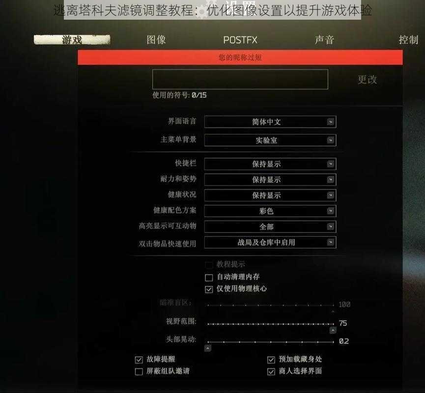 逃离塔科夫滤镜调整教程：优化图像设置以提升游戏体验