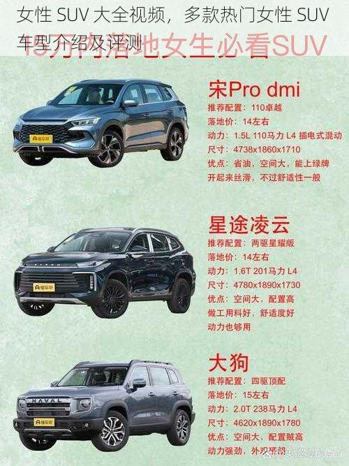 女性 SUV 大全视频，多款热门女性 SUV 车型介绍及评测