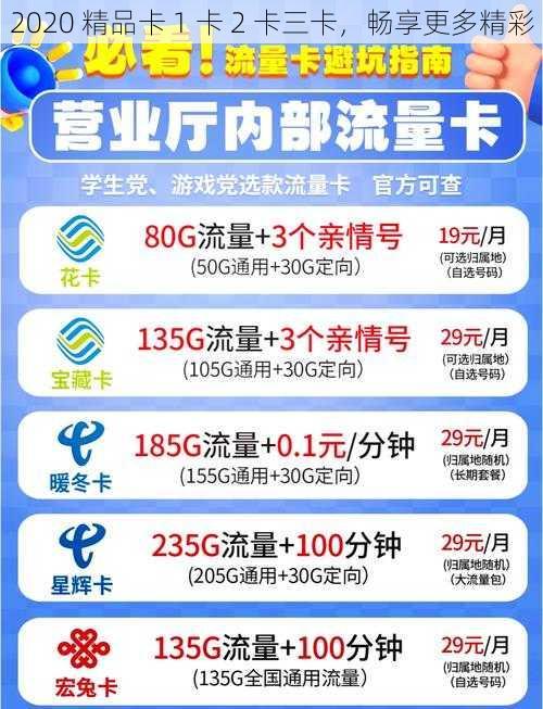 2020 精品卡 1 卡 2 卡三卡，畅享更多精彩