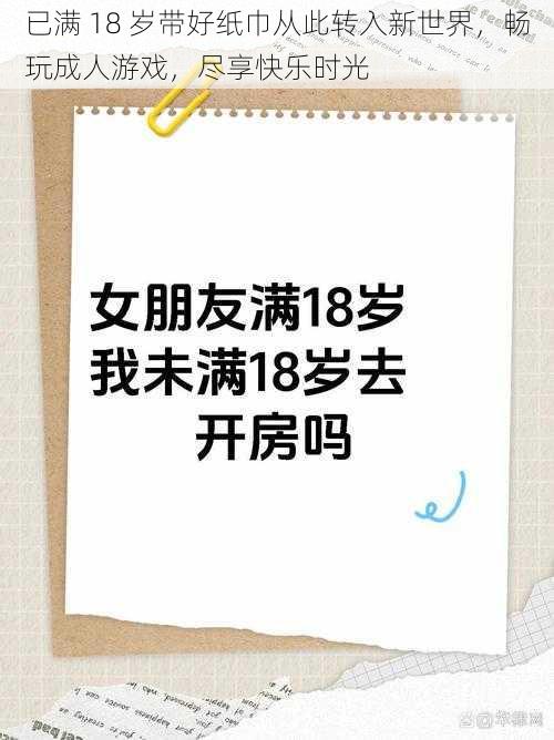 已满 18 岁带好纸巾从此转入新世界，畅玩成人游戏，尽享快乐时光