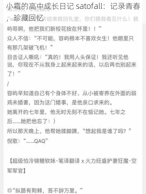 小霜的高中成长日记 satofall：记录青春，珍藏回忆