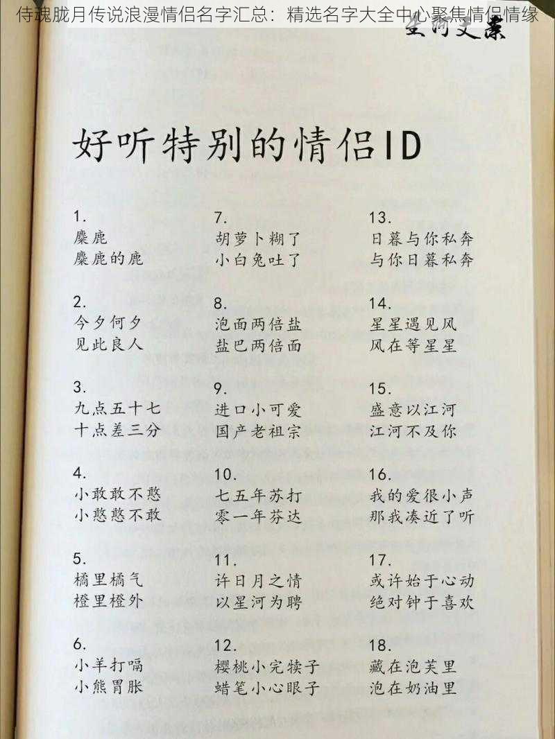 侍魂胧月传说浪漫情侣名字汇总：精选名字大全中心聚焦情侣情缘