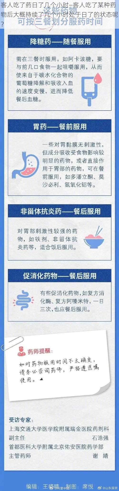 客人吃了药日了几个小时—客人吃了某种药物后大概持续了几个小时处于日了的状态呢？