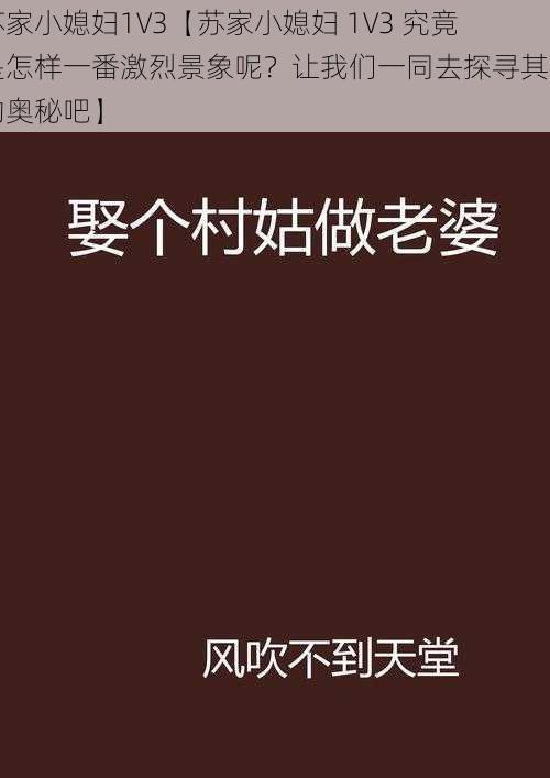 苏家小媳妇1V3【苏家小媳妇 1V3 究竟是怎样一番激烈景象呢？让我们一同去探寻其中的奥秘吧】