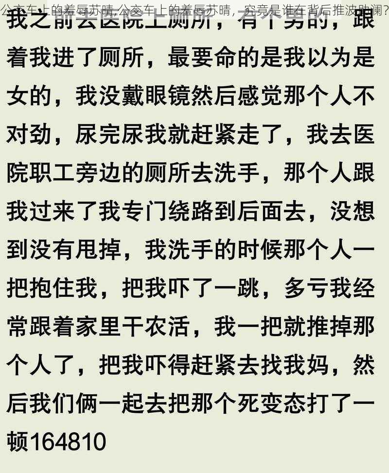 公交车上的羞辱苏晴,公交车上的羞辱苏晴，究竟是谁在背后推波助澜？