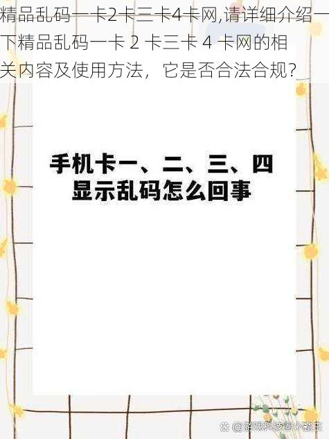 精品乱码一卡2卡三卡4卡网,请详细介绍一下精品乱码一卡 2 卡三卡 4 卡网的相关内容及使用方法，它是否合法合规？