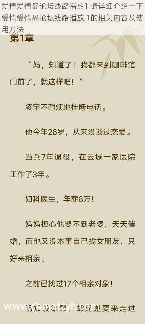 爱情爱情岛论坛线路播放1 请详细介绍一下爱情爱情岛论坛线路播放 1的相关内容及使用方法