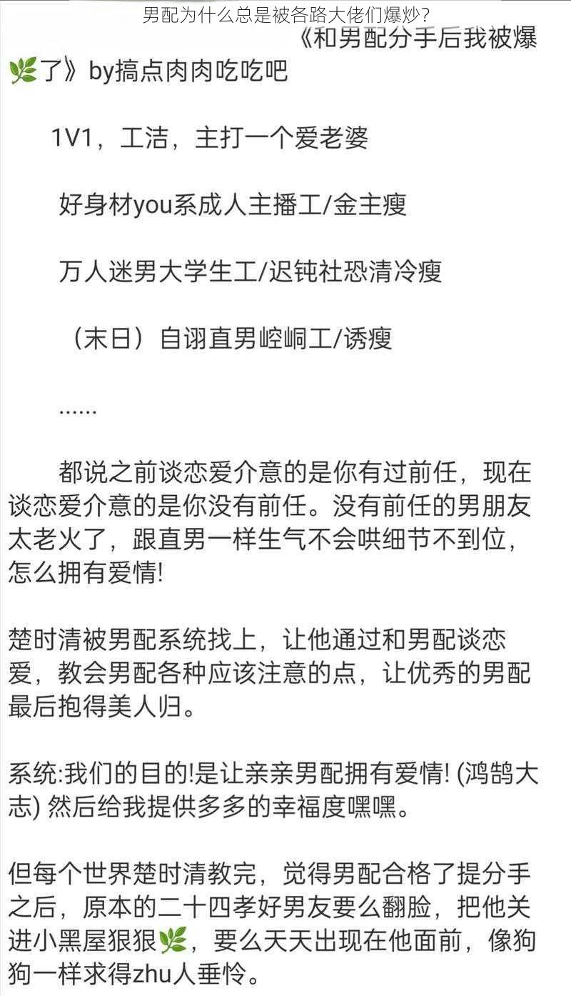 男配为什么总是被各路大佬们爆炒？