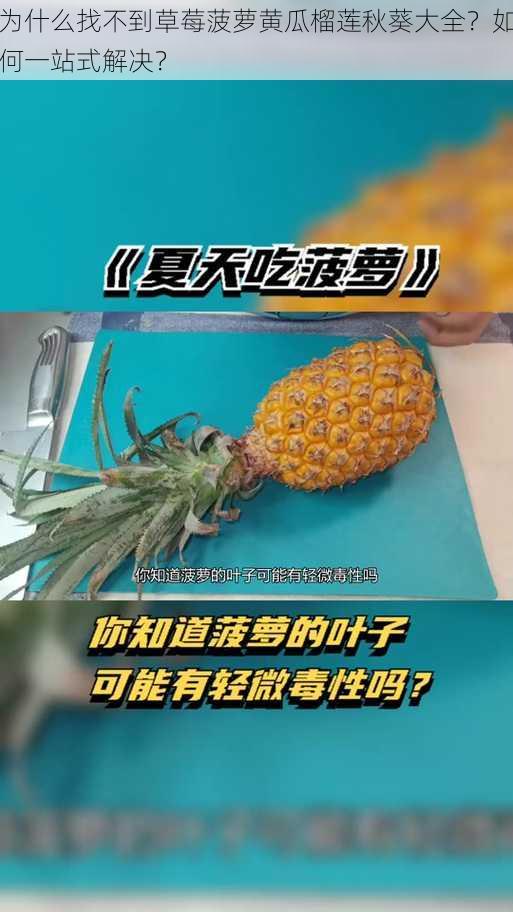 为什么找不到草莓菠萝黄瓜榴莲秋葵大全？如何一站式解决？