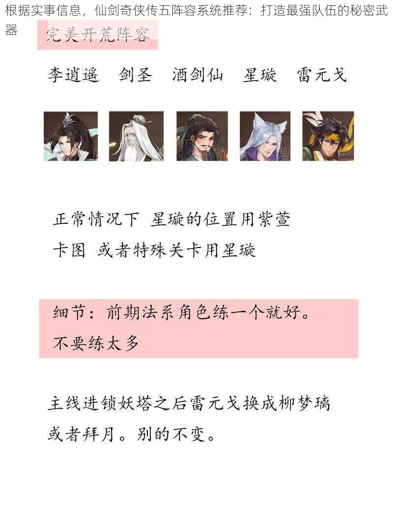 根据实事信息，仙剑奇侠传五阵容系统推荐：打造最强队伍的秘密武器