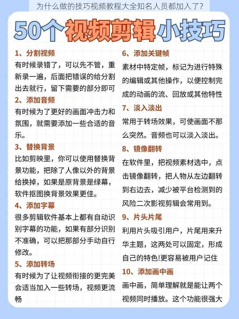 为什么做的技巧视频教程大全知名人员都加入了？