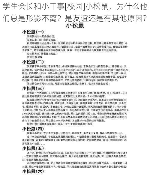 学生会长和小干事[校园]小松鼠，为什么他们总是形影不离？是友谊还是有其他原因？