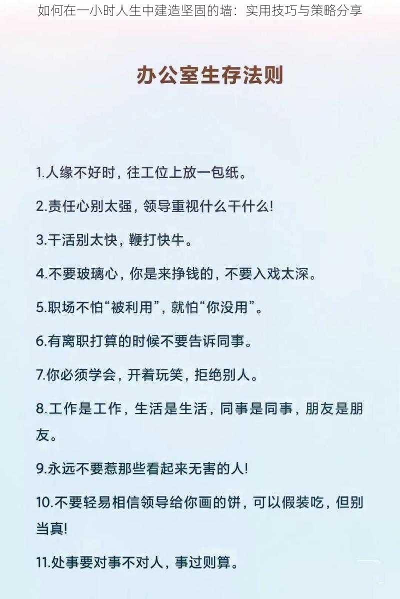 如何在一小时人生中建造坚固的墙：实用技巧与策略分享