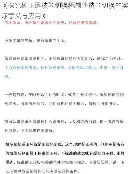 《探究杨玉环技能切换机制：技能切换的实际意义与应用》