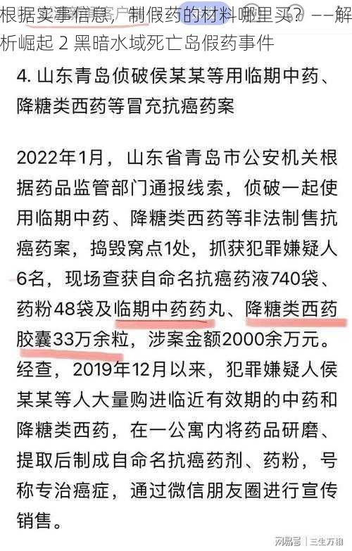 根据实事信息，制假药的材料哪里买？——解析崛起 2 黑暗水域死亡岛假药事件