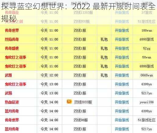 探寻蓝空幻想世界：2022 最新开服时间表全揭秘